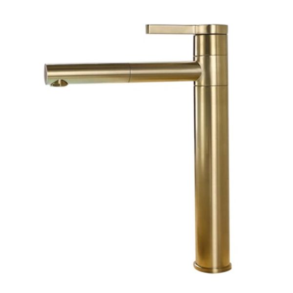 Trendy Taps Premium Quality Brushed Gold Tall Round Basin Mixer