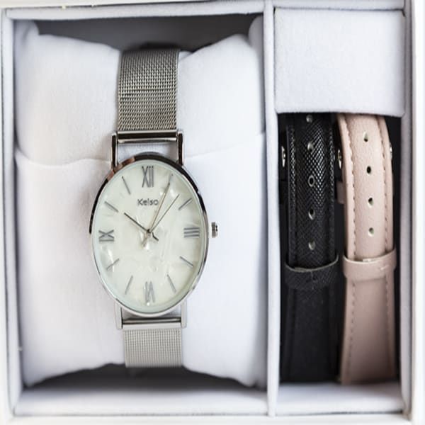 Kelso Ladies Base Metal Mesh Watch Set -Silver KYF031-01