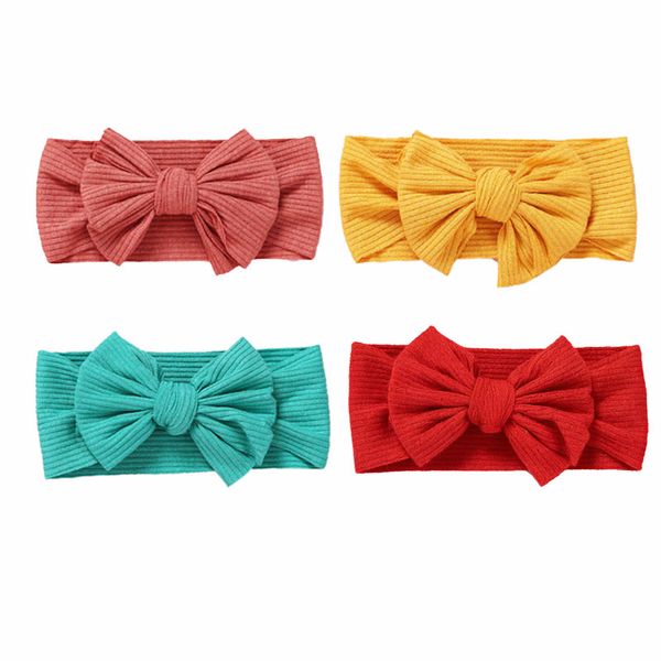 4pk Sweet Baby Soft Knit Bow Hairbands - Brown, Adjustable Stretchy Nylon
