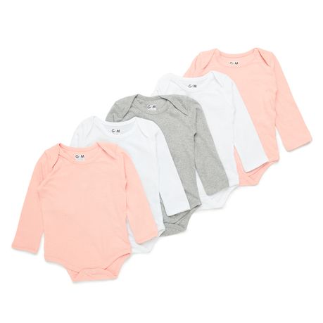 George & Mason Baby - 5 Piece Longsleeve Body Vest Set - Blush - 6-12 months