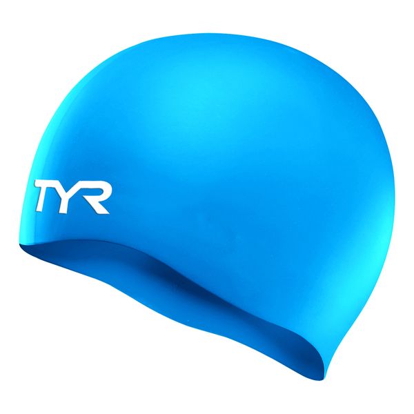 TYR Wrinkle Free Silicone Long Hair Swimming Cap - Blue