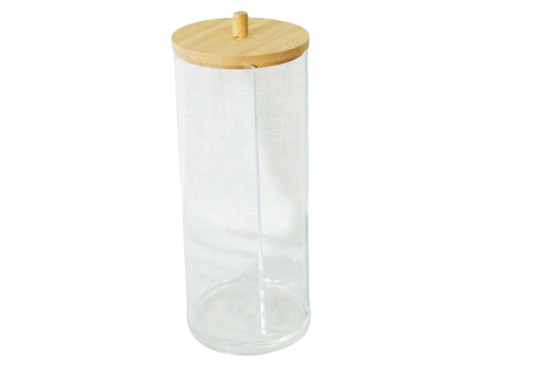 Eleganza Acrylic Round Cotton Pad Holder with Bamboo Lid 19.5cm