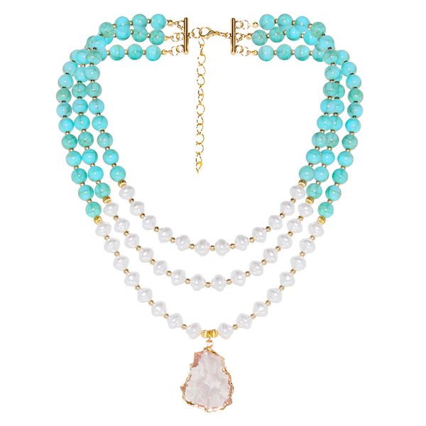 Bohemia Multi-Layered Pendant Necklace - Blue+White