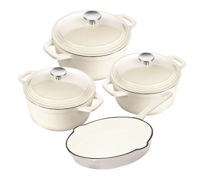 Avi - New Design Dutch Pot Cookware Sets Cast Iron - 7 Piece - Cream White