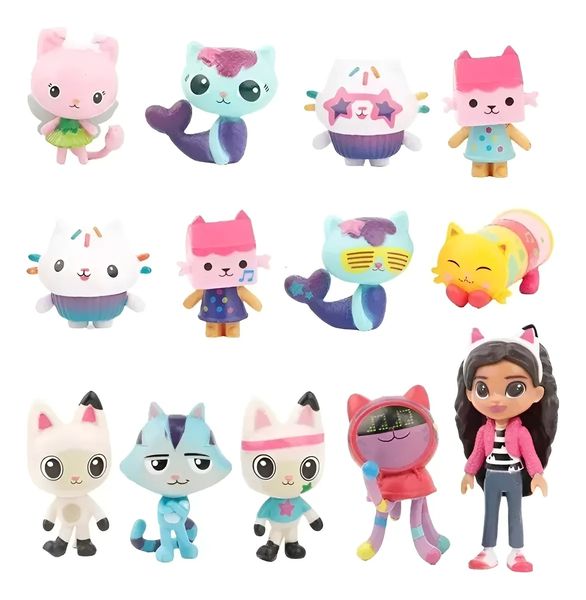 13 Piece Gabby Dollhouse Figures - cat Cartoon Gaby Gi Toy
