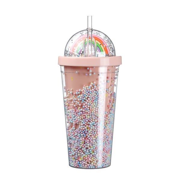 Double plastic rainbow straw drinking Starbucks Starlight Cup with strawcup