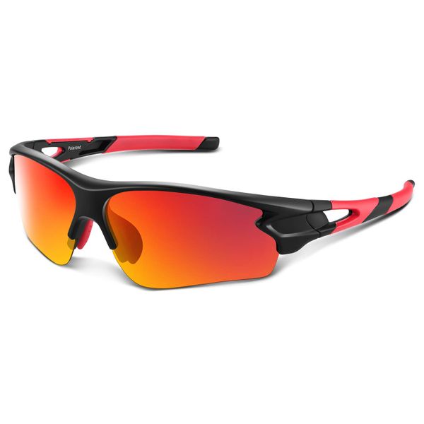 Polarized Sunglasses, UV400, Lightweight TAC Lens, Rimless, Black Red
