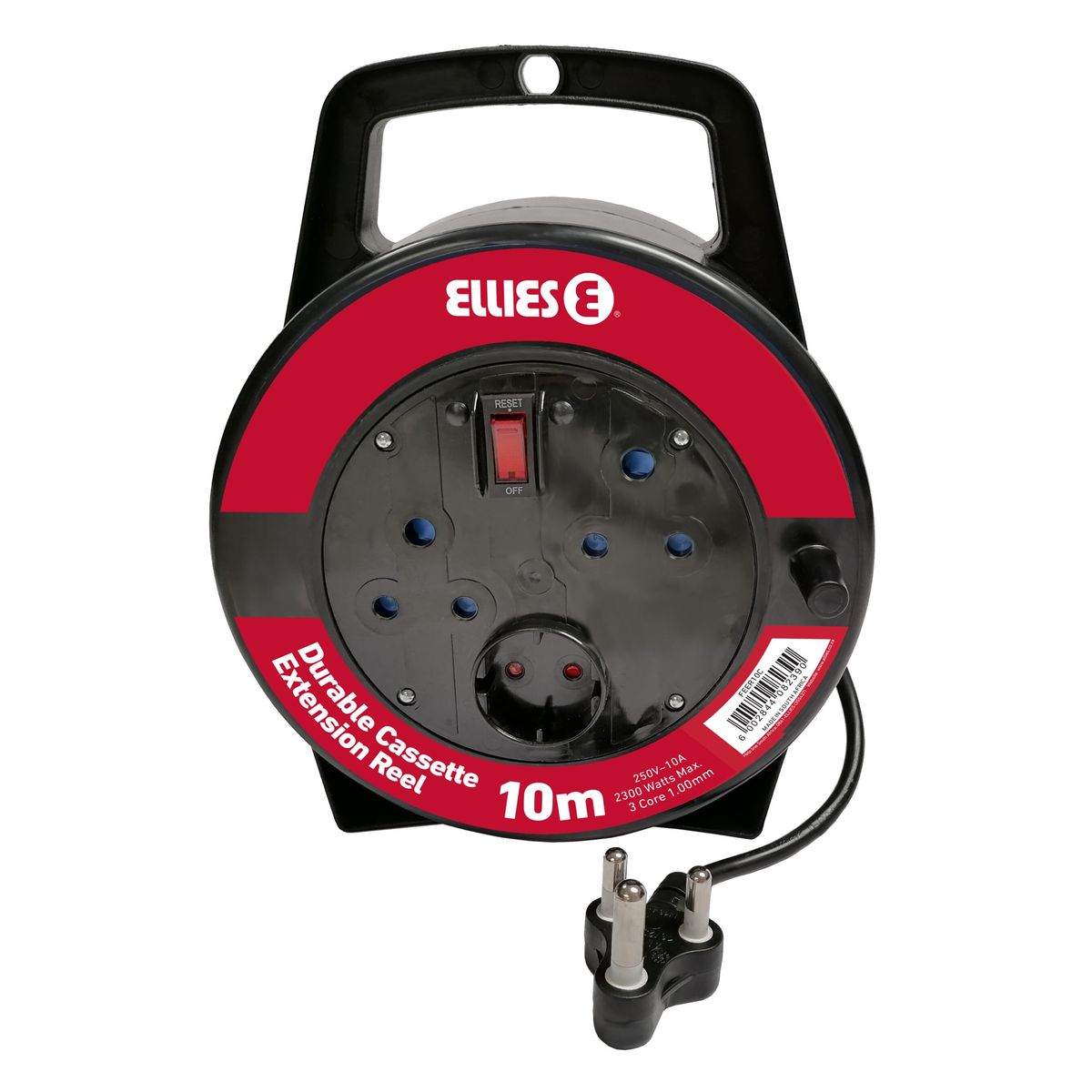 Ellies 10m Closed Reel Electrical Extension Cord / Cable 10A, Black