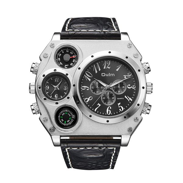 OULM large dial multi time zone men's watch, dual time travel watch, casual