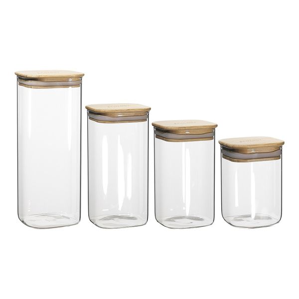 Bamboo Lid Storage Glass Jar - 4 Packs