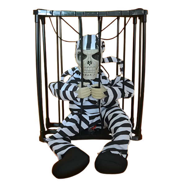 Screaming Skeleton Cage Prisoner With Glowing Red Eyes Halloween Decoration