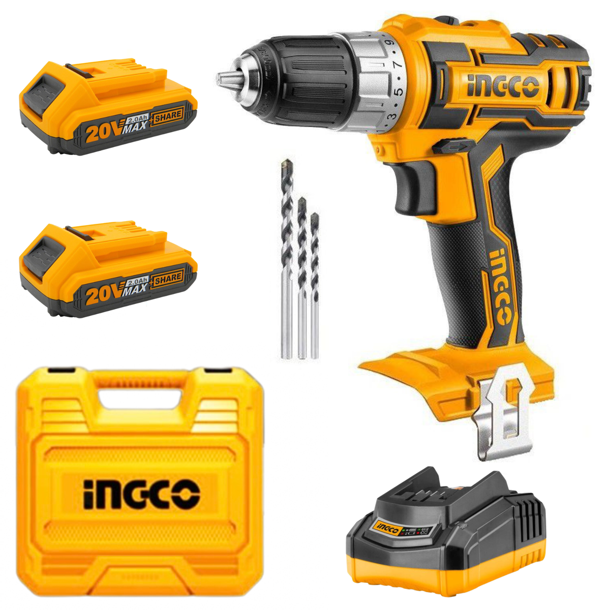 Ingco Cordless Impact Drill Li-Ion 20V with Carry Case Kit