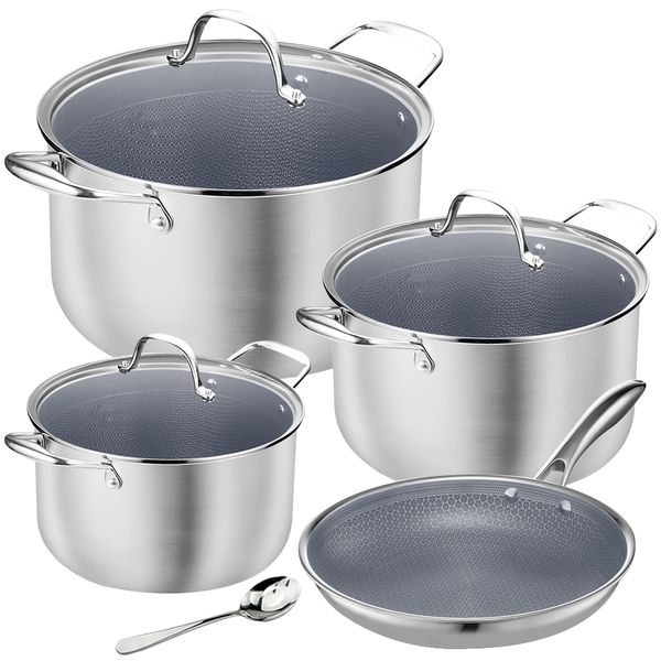 Tri-Ply Stainless Steel Casserole Pot Set with Honeycomb Pattern Combo Set