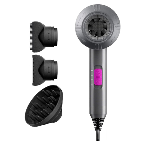 4-In-1 Professional 1800W Ionic Quick Drying Hair Dryer - Gray & Pink Image