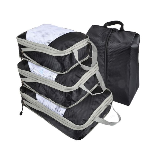 Compression Packing Cubes Set 4-Piece Travel Storage Bag Foldable Waterproof