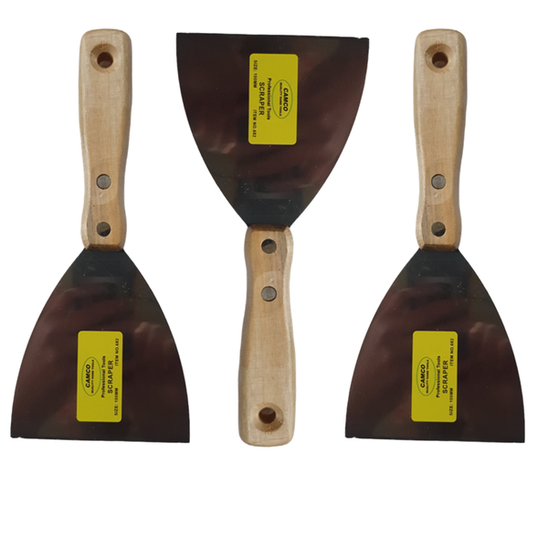 Camco (Pack of 3) Paint Scrapper 100mm Wooden Handle (Double Rivet Design)
