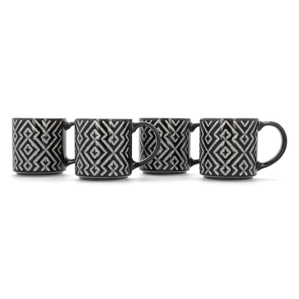 George &amp; Mason - 4 Pack Black Geo Ceramic Mugs