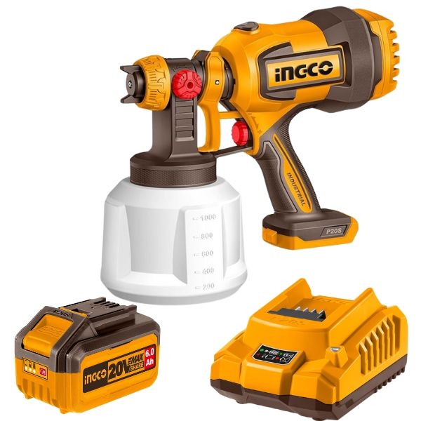 Ingco - Lithium-Ion Cordless Spray Gun 20V with 6. 0Ah Battery and Charger
