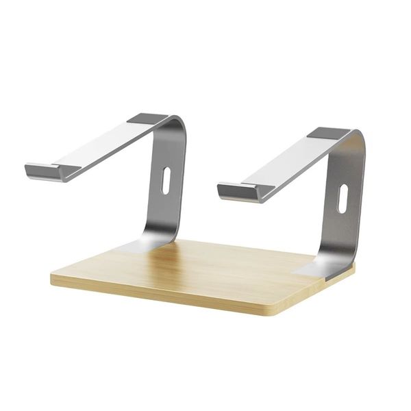Ergonomic Laptop Holder Stand - Aluminum Design with Wooden Base G1