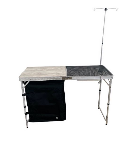 Camping Portable Folding Aluminum Alloy Kitchen Table- White Wood Grain Top
