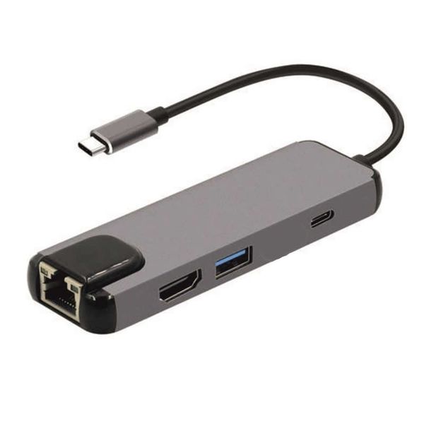 Type-C 6 in 1 Adapter USB-C to HDMI+LAN+USB3.0+PD+Read Carder(SD+TF)