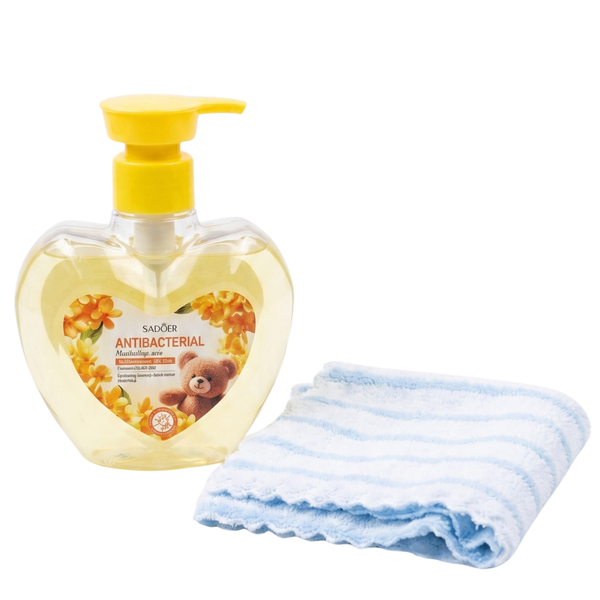 SADOER Antibacterial Hand Soap Pump with Soft Blue Hand Towel