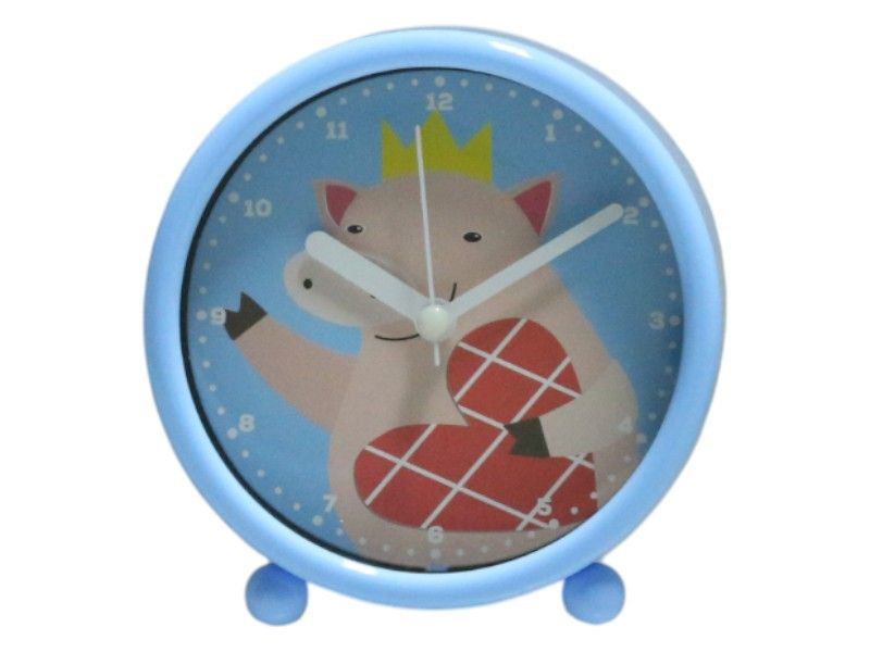 Blue Kids Desk Battery Powered Analogue Clock with Pig Motif 10.8cm