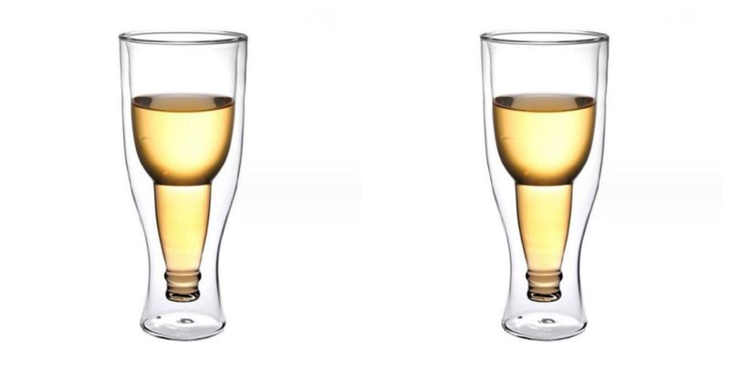 2 Beer Glasses, Clear Double Wall Insulated Pub Mug, Upside Down Design