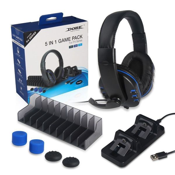 5 In 1 Game Pack Headphones, Charging Dock, Game Stand, Silicon Caps