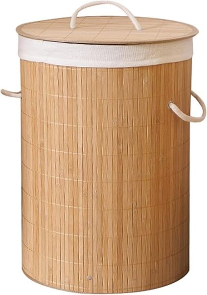 Round Foldable Bamboo Laundry Basket.
