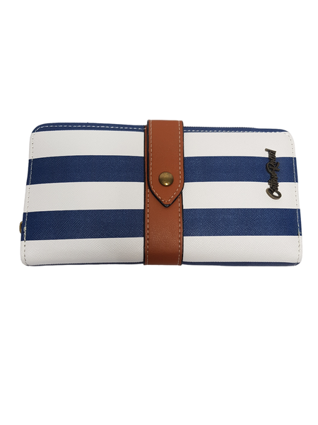 Wallet Blue and White Stripes With 8 Card Holder Division and Zip