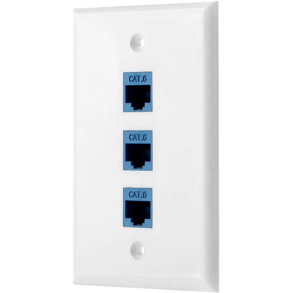 1 Pack 3-Port Ethernet Wall Plate Rj45 Wall Plate with Rj45 Keystone