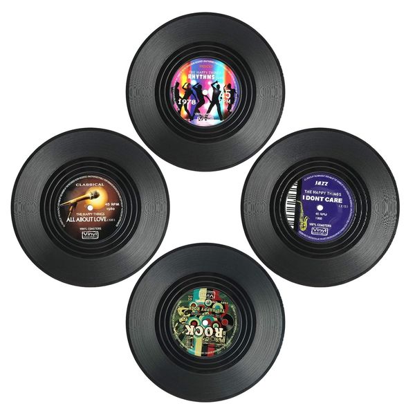 Decor Non-Slip Retro CD Record Vinyl Coaster Set of 4 - 10cm
