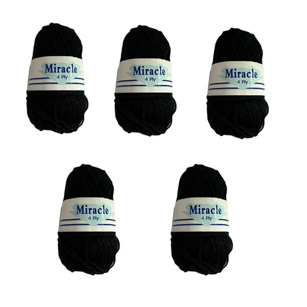 BS Black Wool Double Knit Yarn (5 x 100g pack)