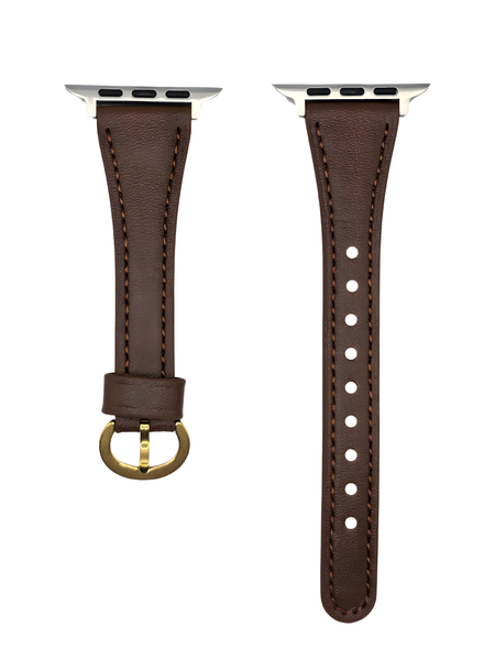 Slim Feminine Faux Leather Strap for Apple Watch 42/44/45/49mm-Dark brown