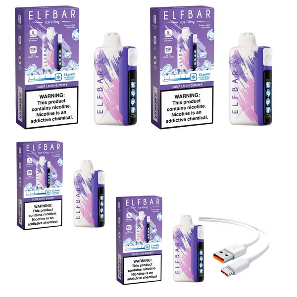 Elfbar Ice King 25k Sour Lush Gummy + DiscoVape Charging Cable (Pack of 4)