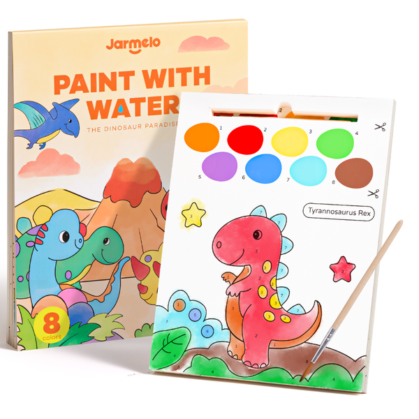Jar Meló - Watercolour Painting Book - 20 Pages &amp; Paint Brush - Dinosaurs
