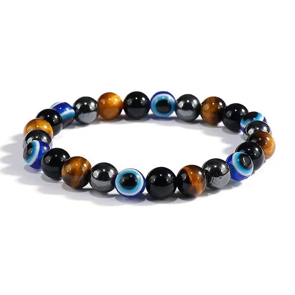 Tiger Eye Hematite Obsidian Triple Protection Evil Eye Bracelet