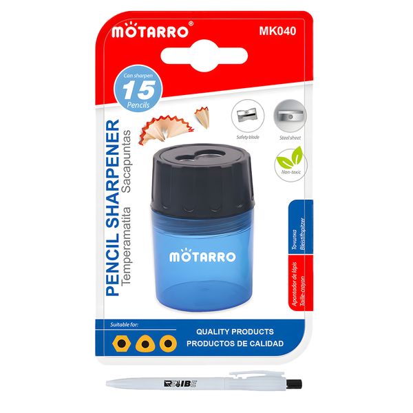 Stylish Dual Point Pencil Sharpener With Shavings Catcher With ReVibe Pen