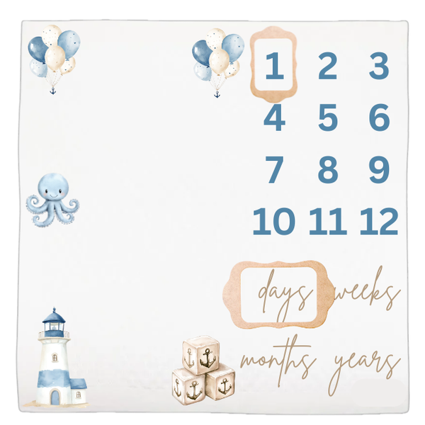 Baby Milestone Blanket Soft Memory Blanket-Sailor Ocean