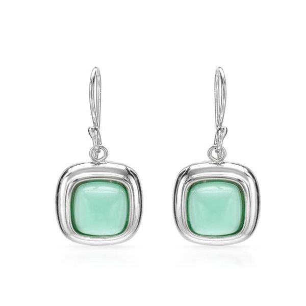 Miss Jewels - Green Chalcedony Drop Earrings in Silver