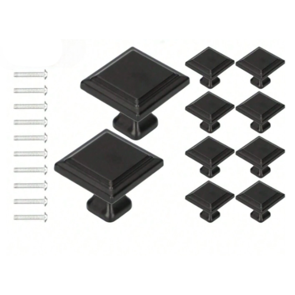10 Piece Matte Finish Minimalist Square Drawer Knobs - Black