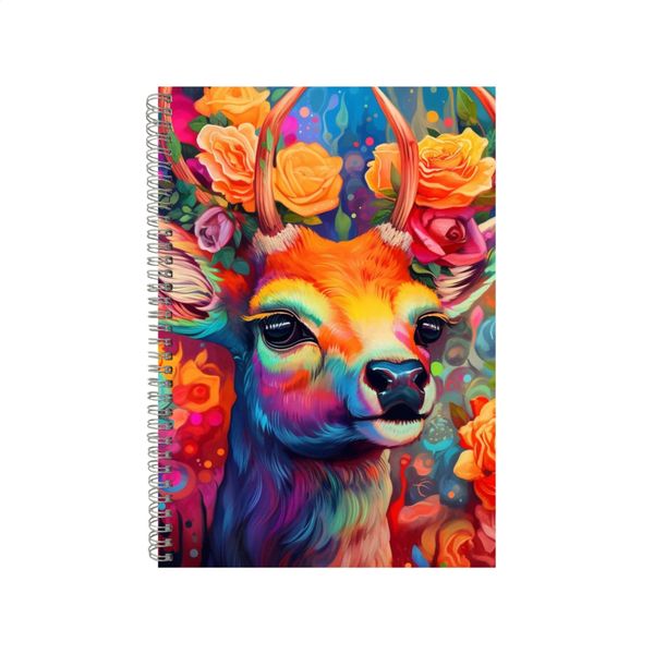 Orange Roses Around Reindeer Neon Notebook Gift Idea A4 Notepad Pad 75
