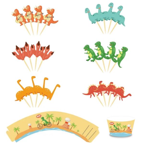 Dinosaur Cupcake Toppers and Wrappers - 48Piece