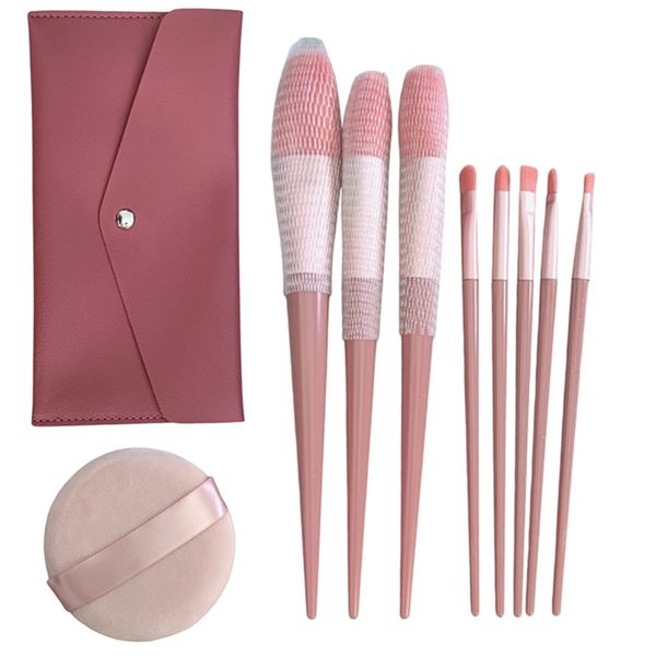 8 Piece Cosmetic Brushes Makeup Set with Power Puff Travel Set Gift
