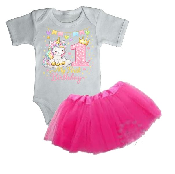 Birthday - My First Birthday Unicorn Baby Grow &amp; Tutu