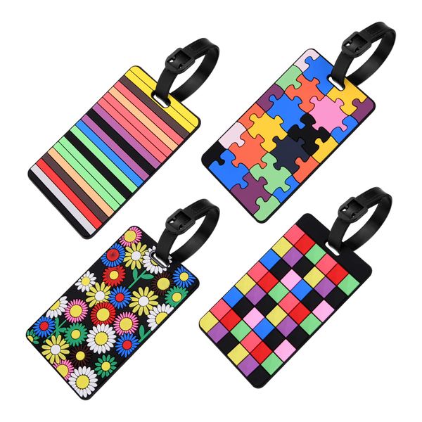 4PCS Colorful Pattern Luggage Tags, Silicone Travel ID Labels