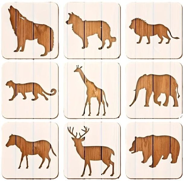 9 Pieces Reusable Animal Stenclls