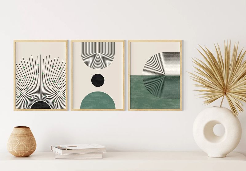 Green Boho Wall Art Abstract Landscape - A3 - Unframed