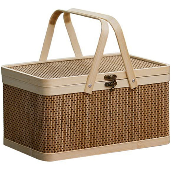 Bamboo Basket Natural -Friendly Woven Basket Bamboo Picnic Basket